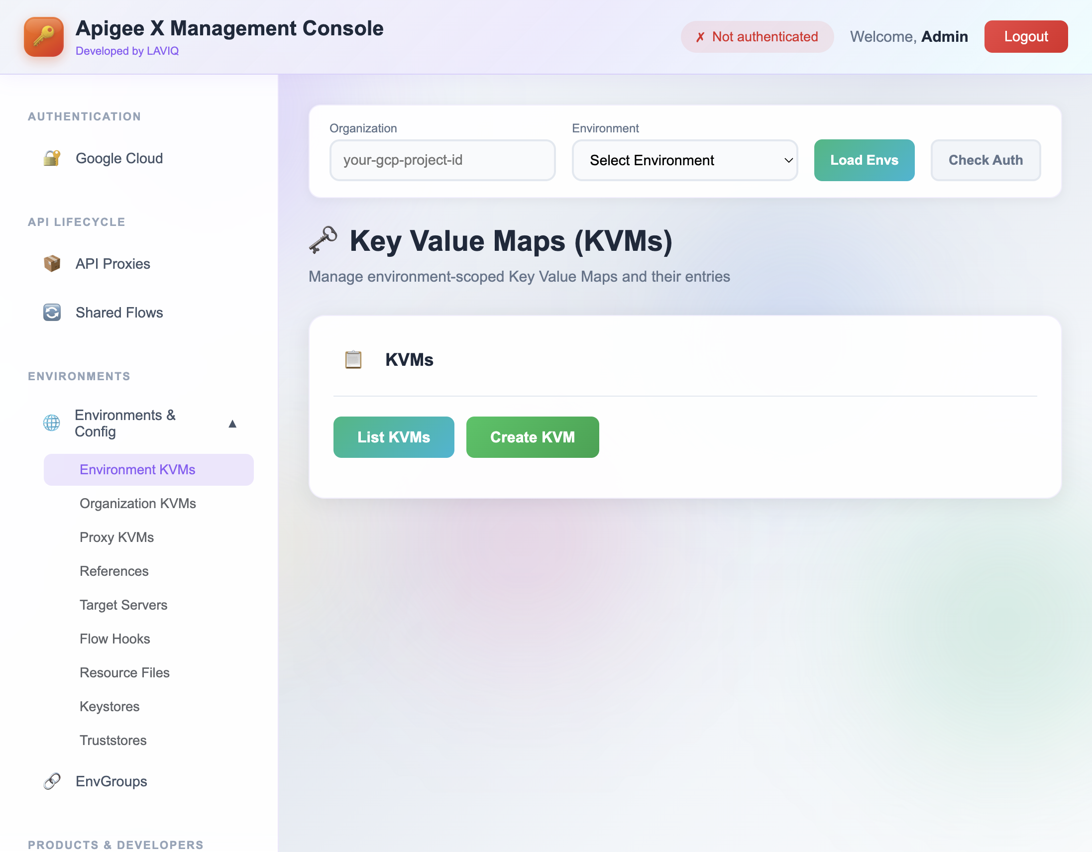 View Apigee X Environment Key Value Map entries in UI