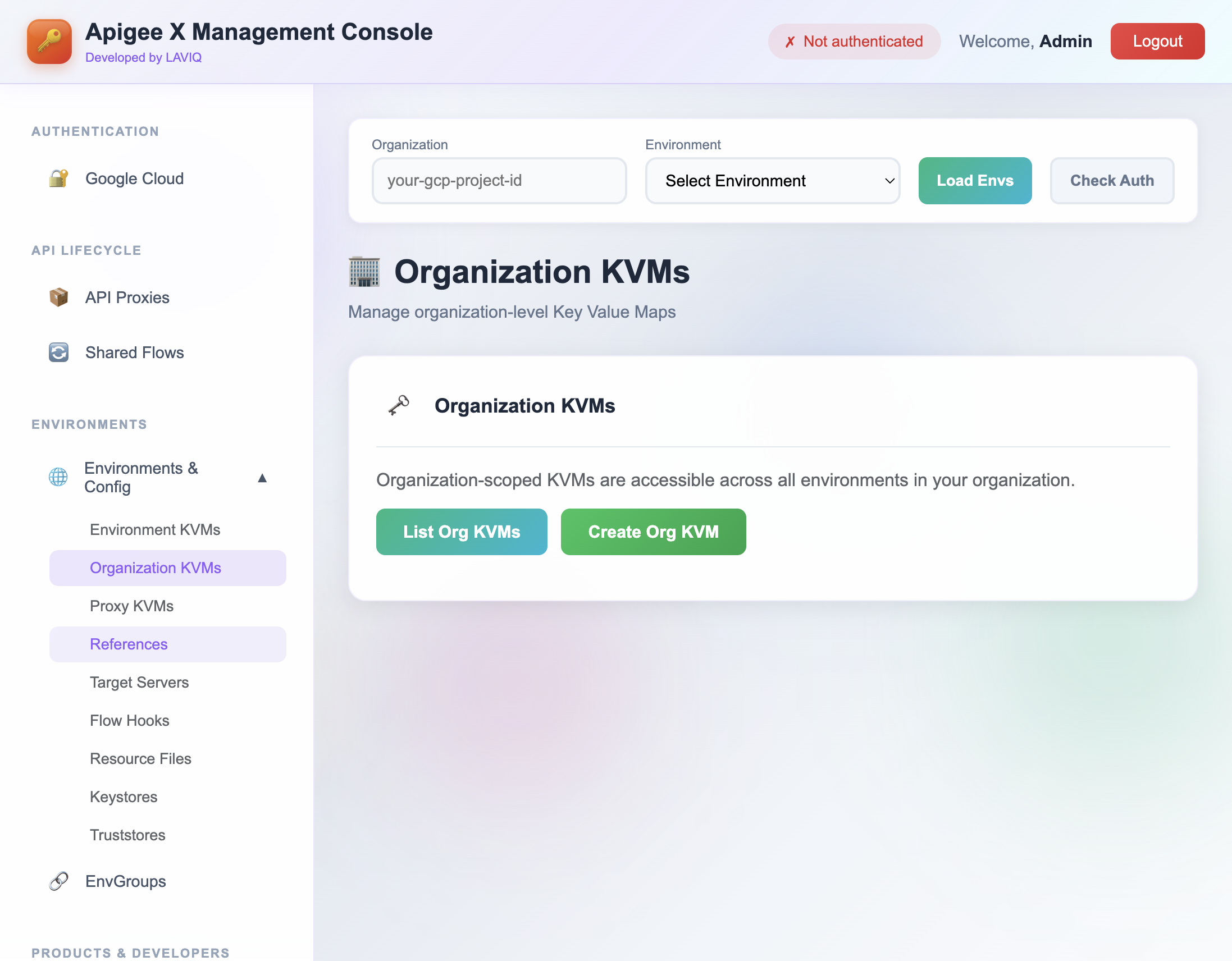 View Apigee X Key Value Map entries in UI – Organization KVMs